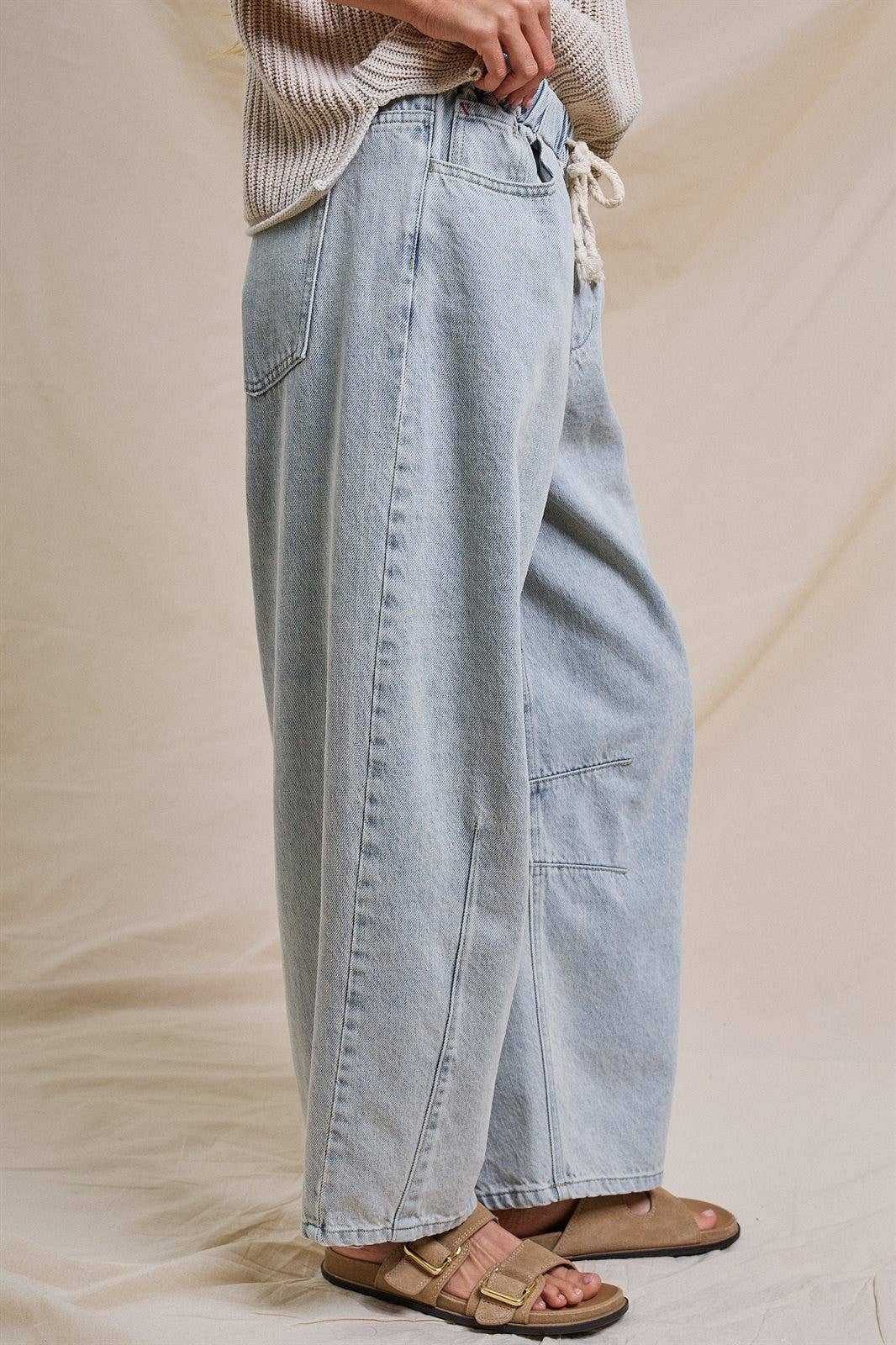 Urban Daizy Relaxed Drawstring Barrel Denim Pants Lt-Denim Jeans - Women's (UDTP1477-Lt-Denim) – alternate view 3