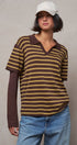 Striped Collared Layered Polo Top in BLACK - Women's Sweaters | Urban Daizy