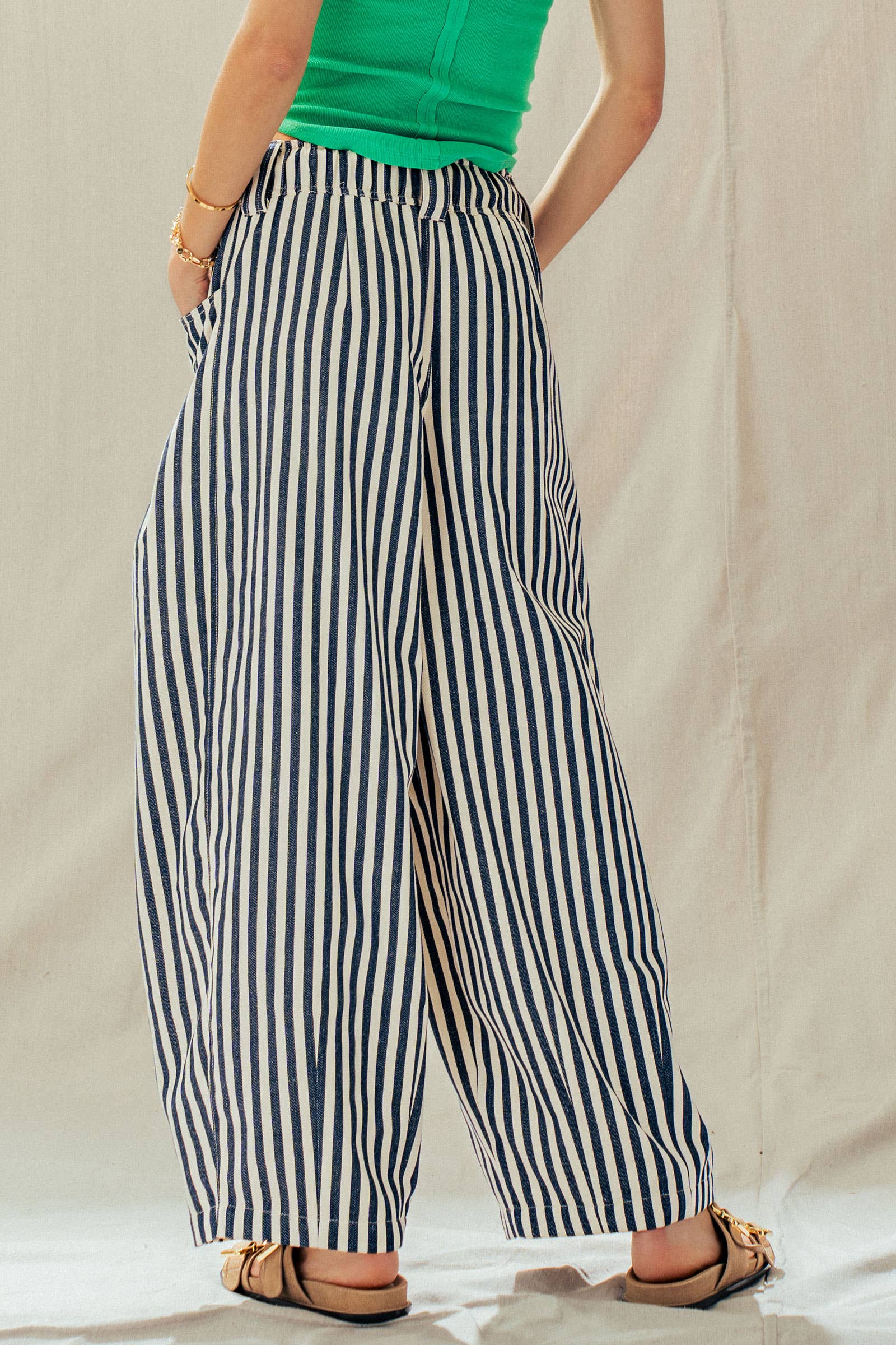 Urban Daizy Rope Drawstring Balloon Pants Pleated Front Brown-Stripe Pants - Women's (UDZ-PT-00481) – alternate view 5