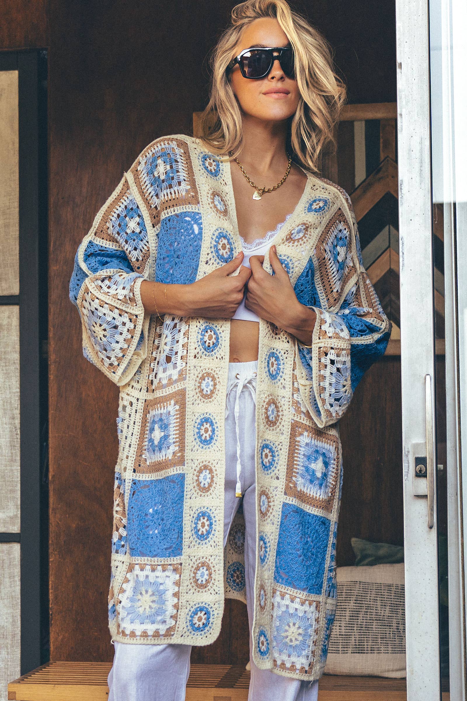 Granny Square Crochet Patchwork Duster Cardigan