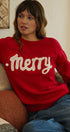 Jolly Script Embroidered Sweater in RED - Women's Sweaters | Urban Daizy