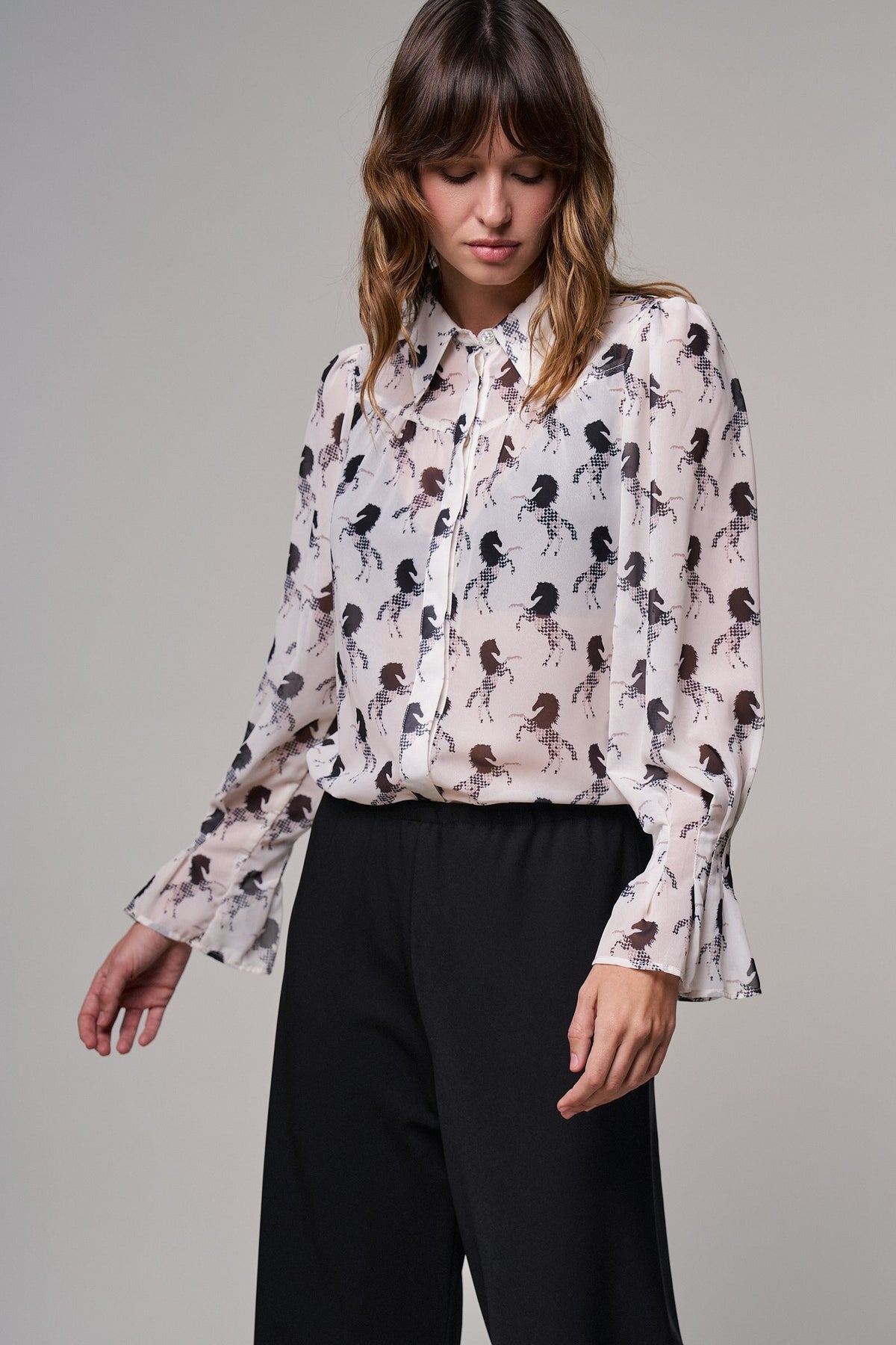 Midnight Stallion Blouse in IVORY BLACK - Women's Shirts & Blouses | Urban Daizy