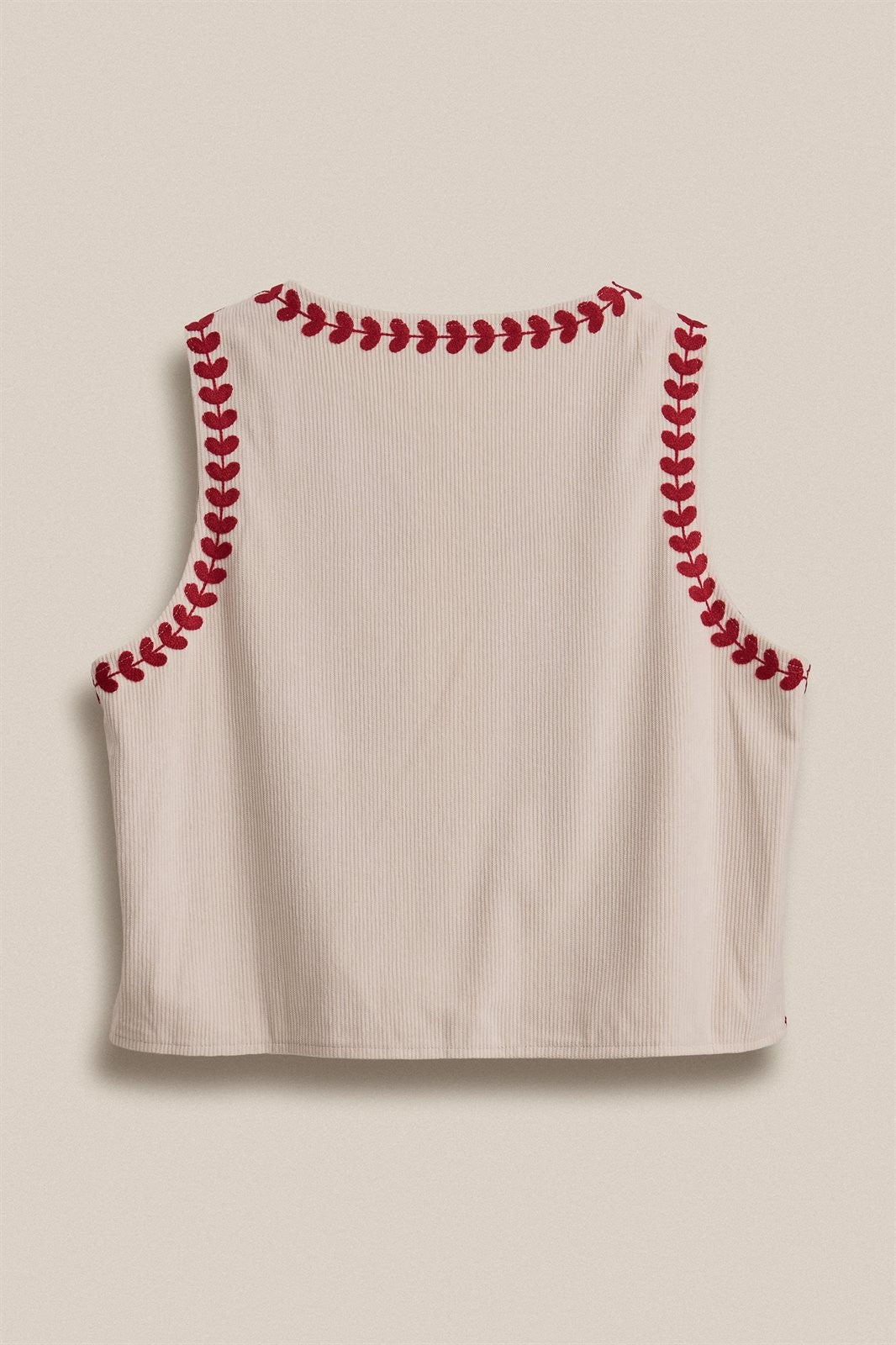 Floral Embroidered Corduroy Vest with Heart Vine Trim in IVORY - Women's Vests | Urban Daizy