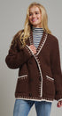 Chunky Knit Cardigan Sweater with Stitch Looks in BROWN - Women's Cardigans & Shrugs | Urban Daizy