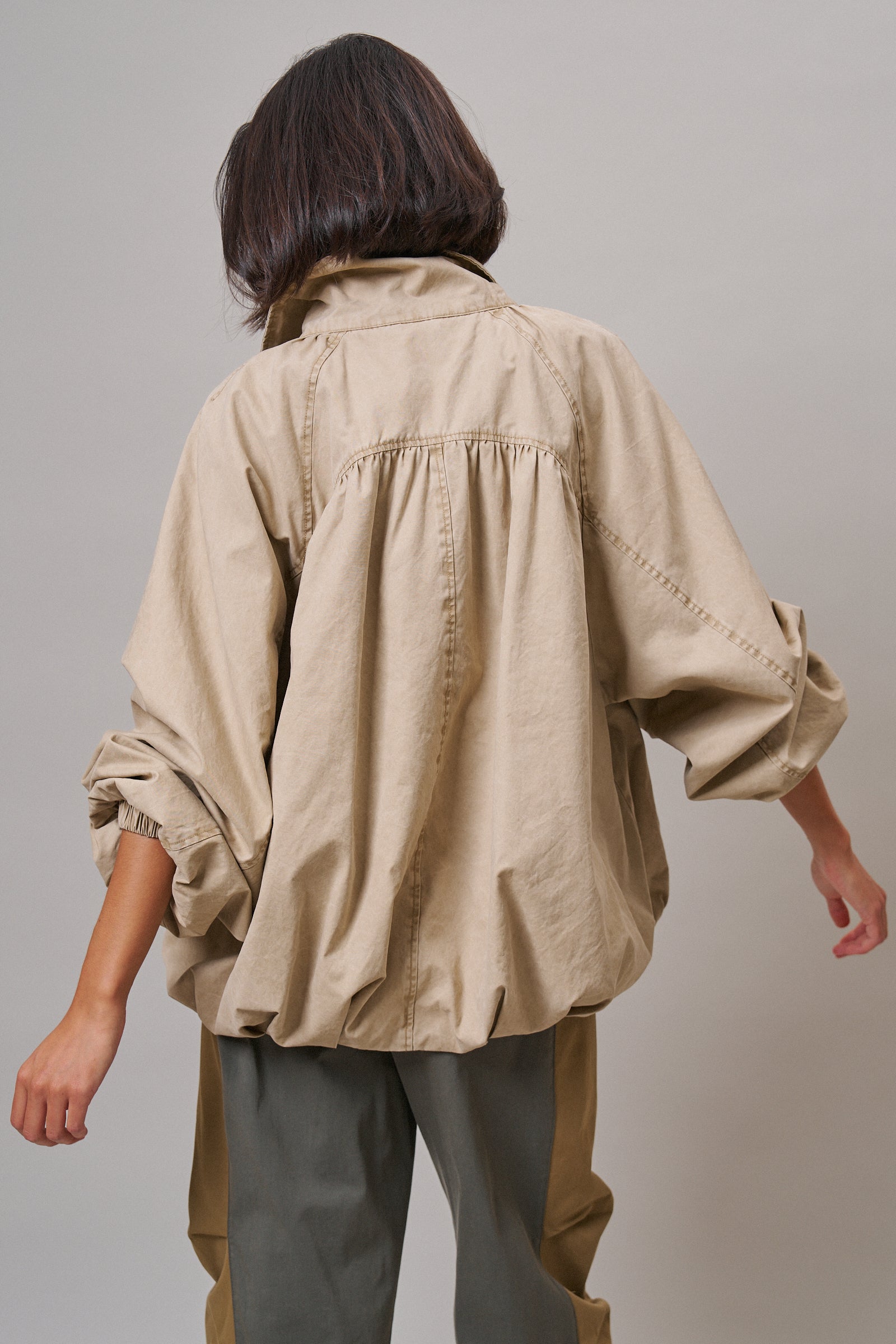 Washed Cotton Oversized Zip-Up Bomber Jacket