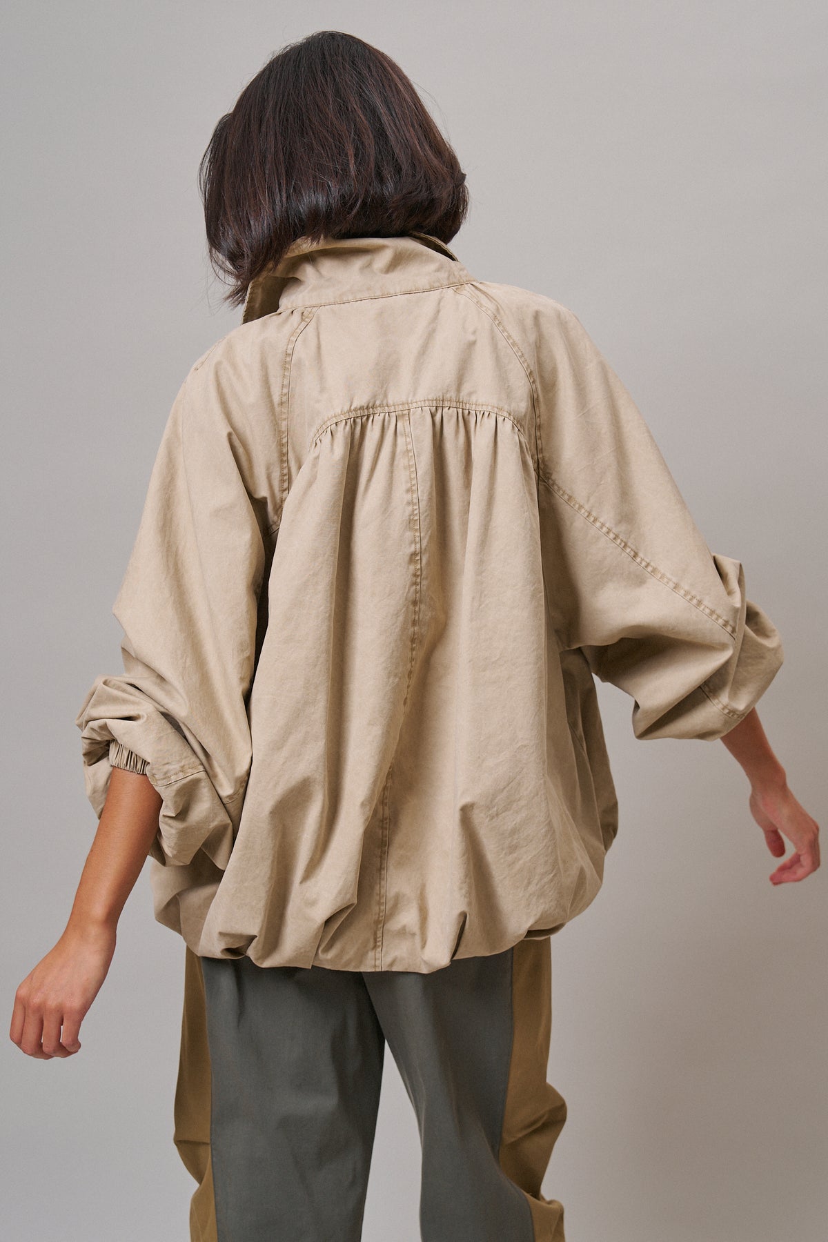 Oversized Washed Cotton Zip-Up Bomber Jacket