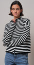 Striped Polo Collar Button Sweater with Rolled Edges in IVORY BLACK - Women's Cardigans & Shrugs | Urban Daizy