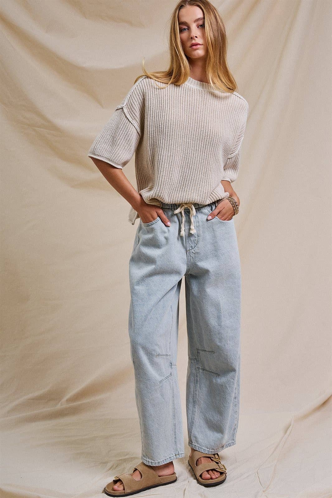 Urban Daizy Relaxed Drawstring Barrel Denim Pants Lt-Denim Jeans - Women's (UDTP1477-Lt-Denim) – alternate view 9