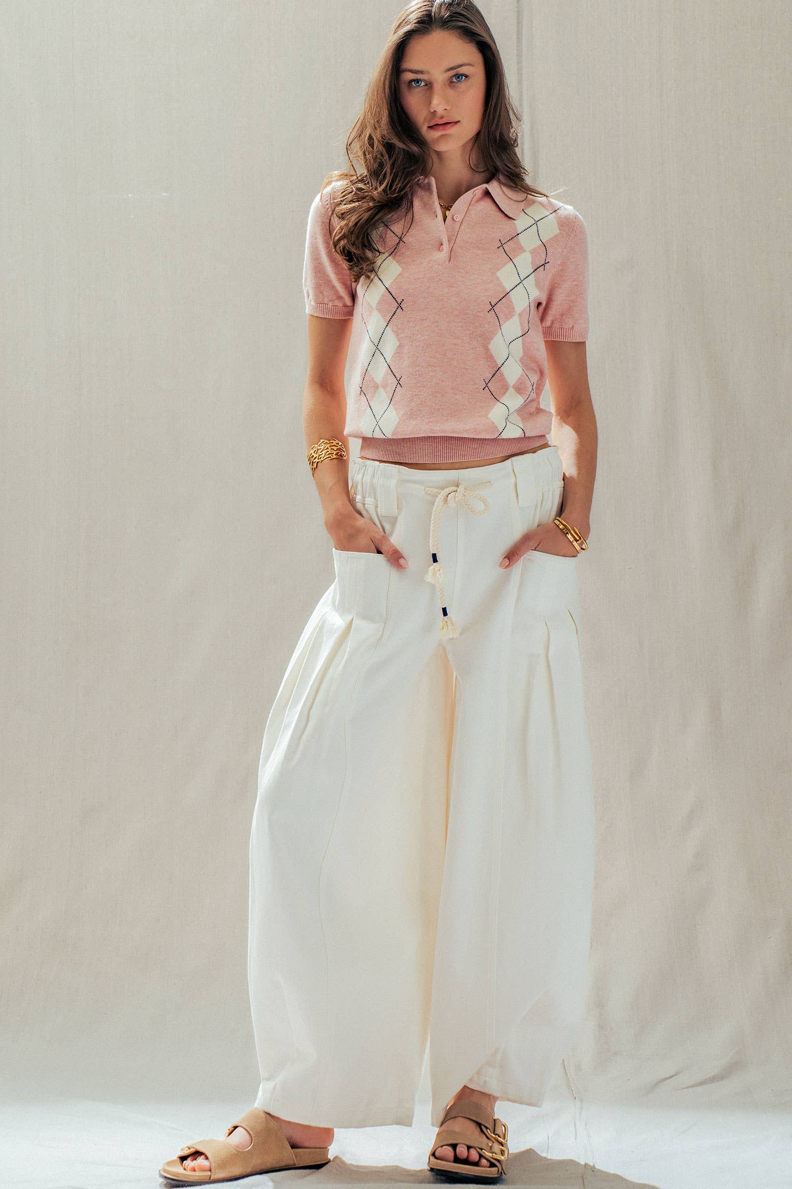 Preppy Argyle Short Sleeve Sweater