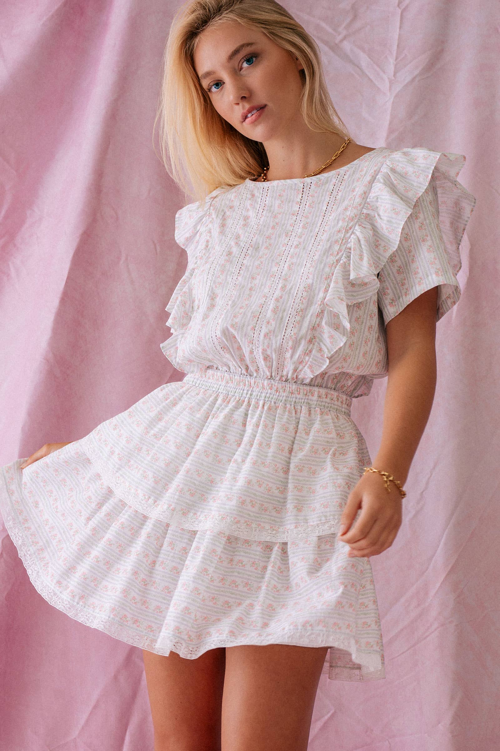 Ruffled Charm Tiered Floral Mini Dress