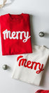 Jolly Script Embroidered Sweater in RED - Women's Sweaters | Urban Daizy