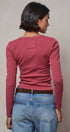 Ribbed Henley Top with Crochet Trim Neckline in MAUVE - Women's T-Shirts & Polos | Urban Daizy