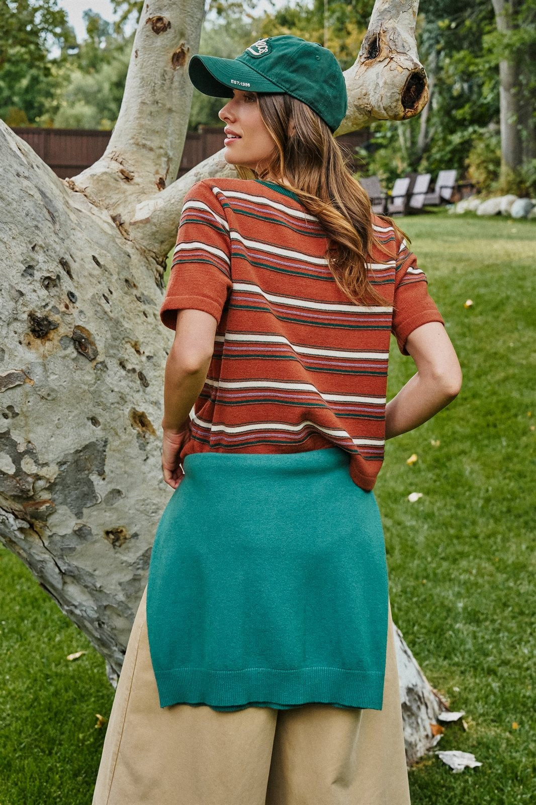 Striped Knit Tee Vintage 70s Retro Boho Coastal Top for Wome in RUST - Women's T-Shirts & Polos | Urban Daizy