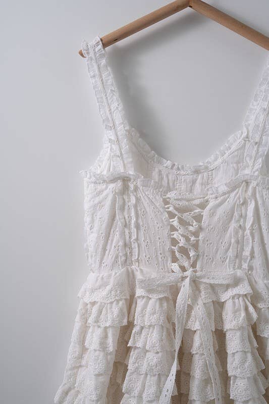 Urban Daizy Tiered Lace Corset Bodice Detail Mini Dress Ivory Dress - Women's (UDZ-DR-00381) – alternate view 4