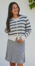 Lace Trim Striped Cardigan Coastal Grandma Preppy for Women in IVORY BROWN - Women's Cardigans & Shrugs | Urban Daizy