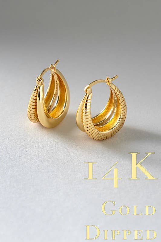 Urban Daizy 14K Gold Textured Double Crescent Statement Hoop Earrings Gold Hoop Earrings (UDZ-JW-00010) – alternate view 2