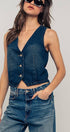 Urban Daizy Contrast Stitch Detail Button Front Denim Vest Denim Outerwear Vest - Women's (UDZ-OT-00231) – alternate view 5