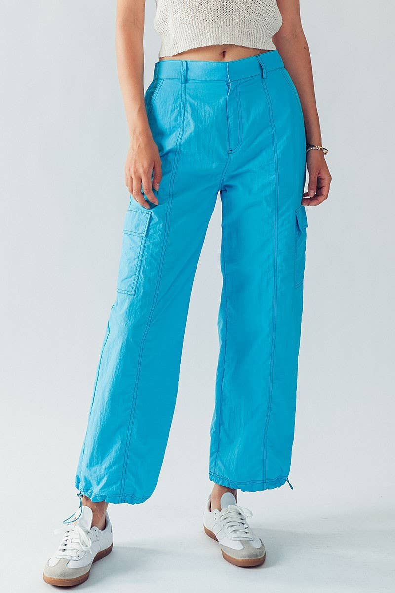 Urban Daizy Technical Nylon Drawstring Cargo Jogger Pants Blue Pants - Women's (UDZ-AC-00158)