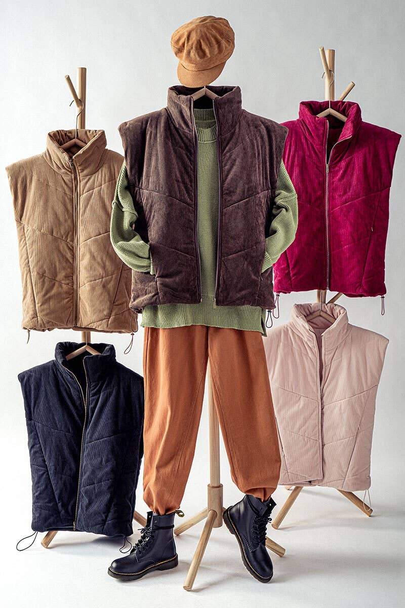 Urban Daizy Sleeveless Corduroy Toggle Hem Puff Vest Charcoal Outerwear Vest - Women's (UDZ-OT-00072) – alternate view 17