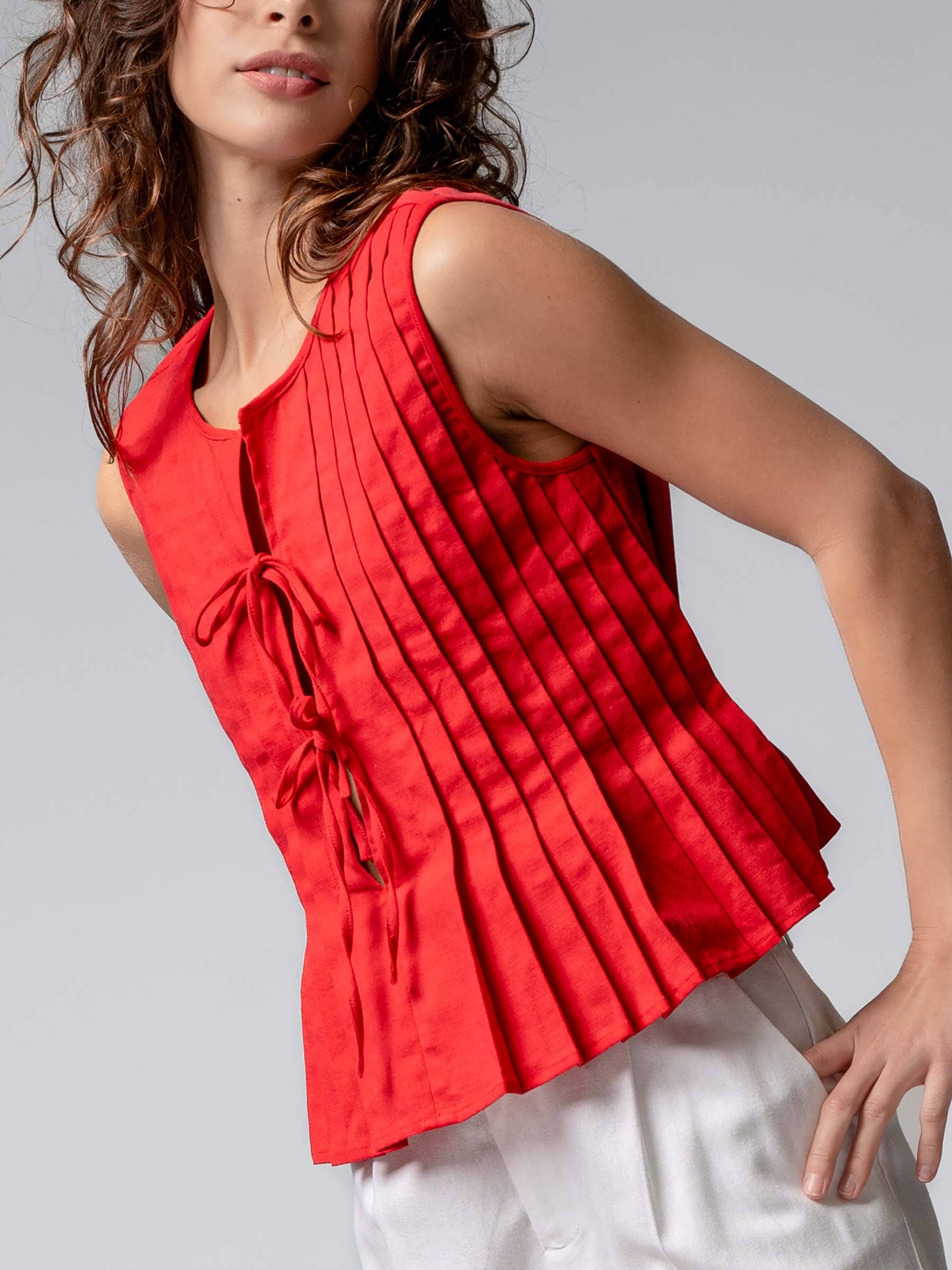 Urban Daizy Pleated Bow Front White Top Ivory Blouse - Women's (UDZ-DR-00389) – alternate view 26