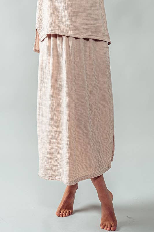 Urban Daizy Soft Double Gauze Elastic Waist Midi Skirt Blue-Sage Skirt - Women's (UDZ-SK-00060) – alternate view 4