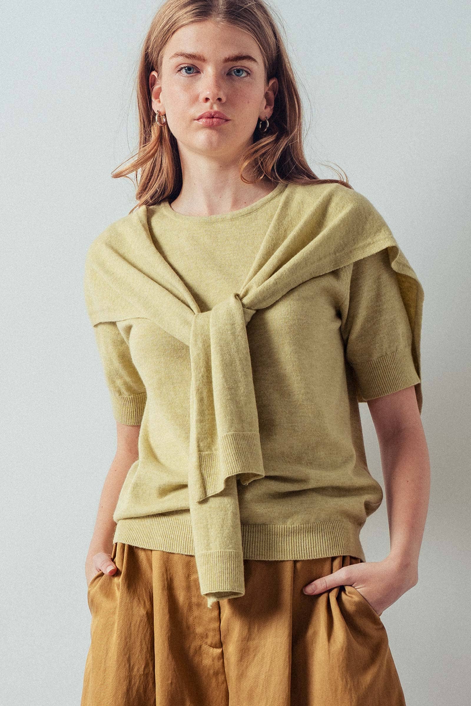 Faux Layered Tie-Front Knit Top