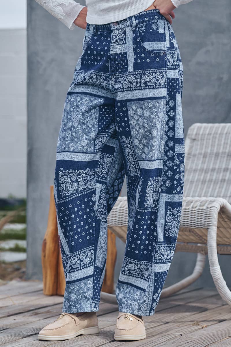 Urban Daizy Paisley Bandana Print Relaxed Fit Jeans Blue Jeans - Women's (UDPT0139) – alternate view 4