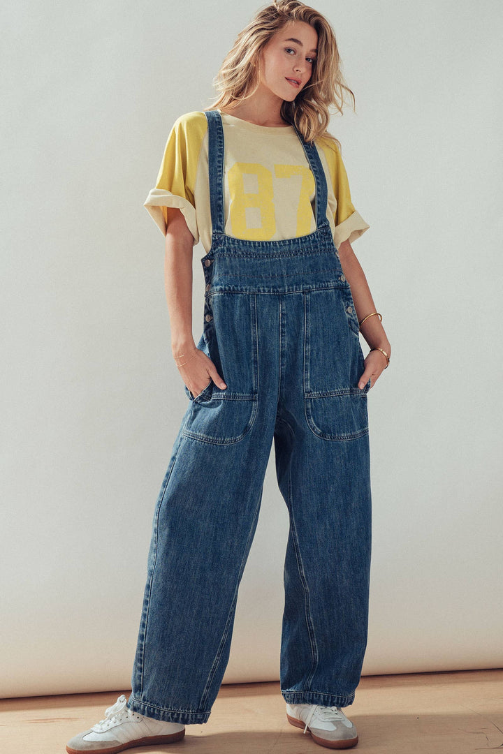 Relaxed Wide-Leg Denim Overalls | wholesale overalls - women's | Urban Daizy