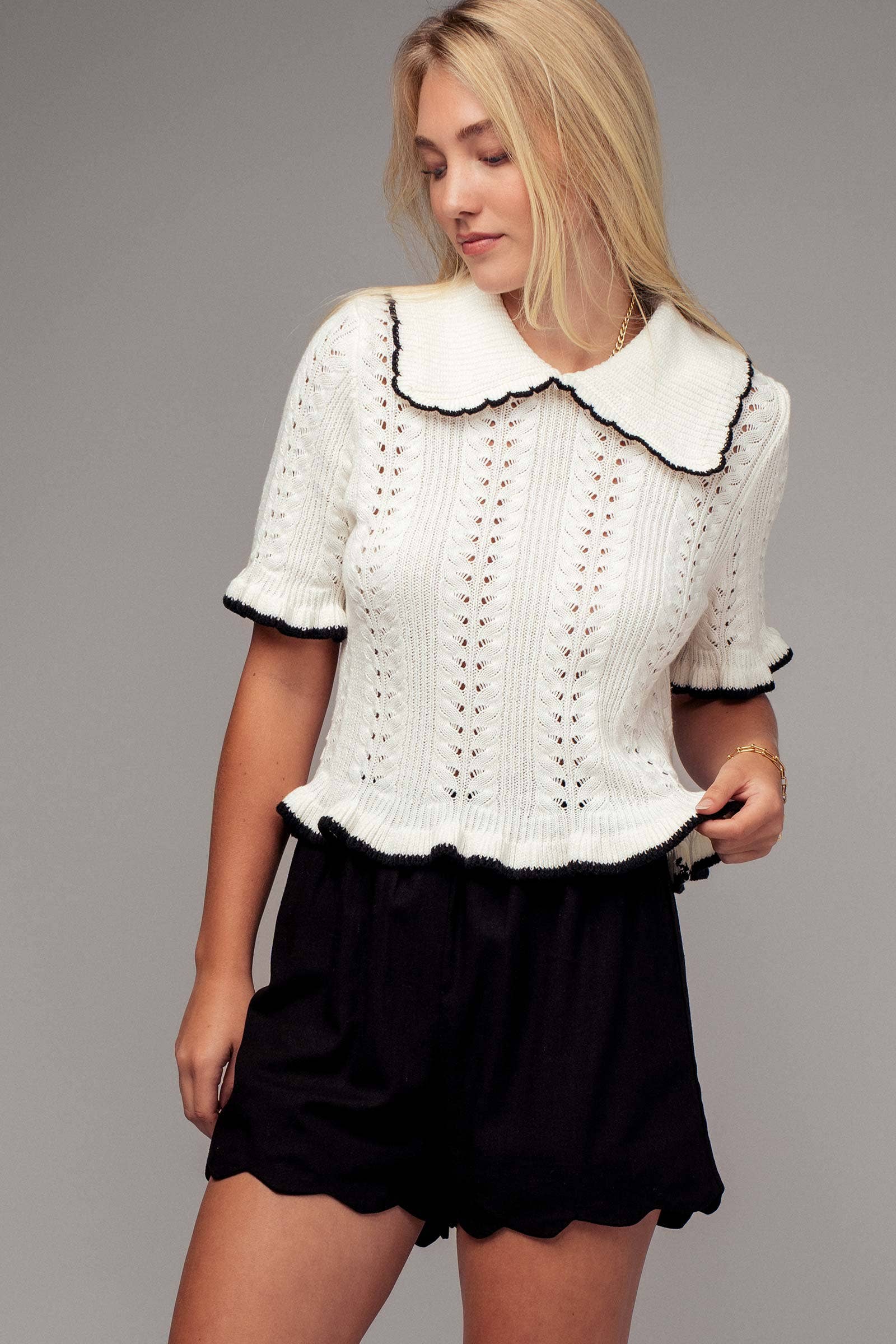 Urban Daizy Crochet Knit Ruffled Top Black Knit Top - Women's (UDZ-TP-00721) – alternate view 11