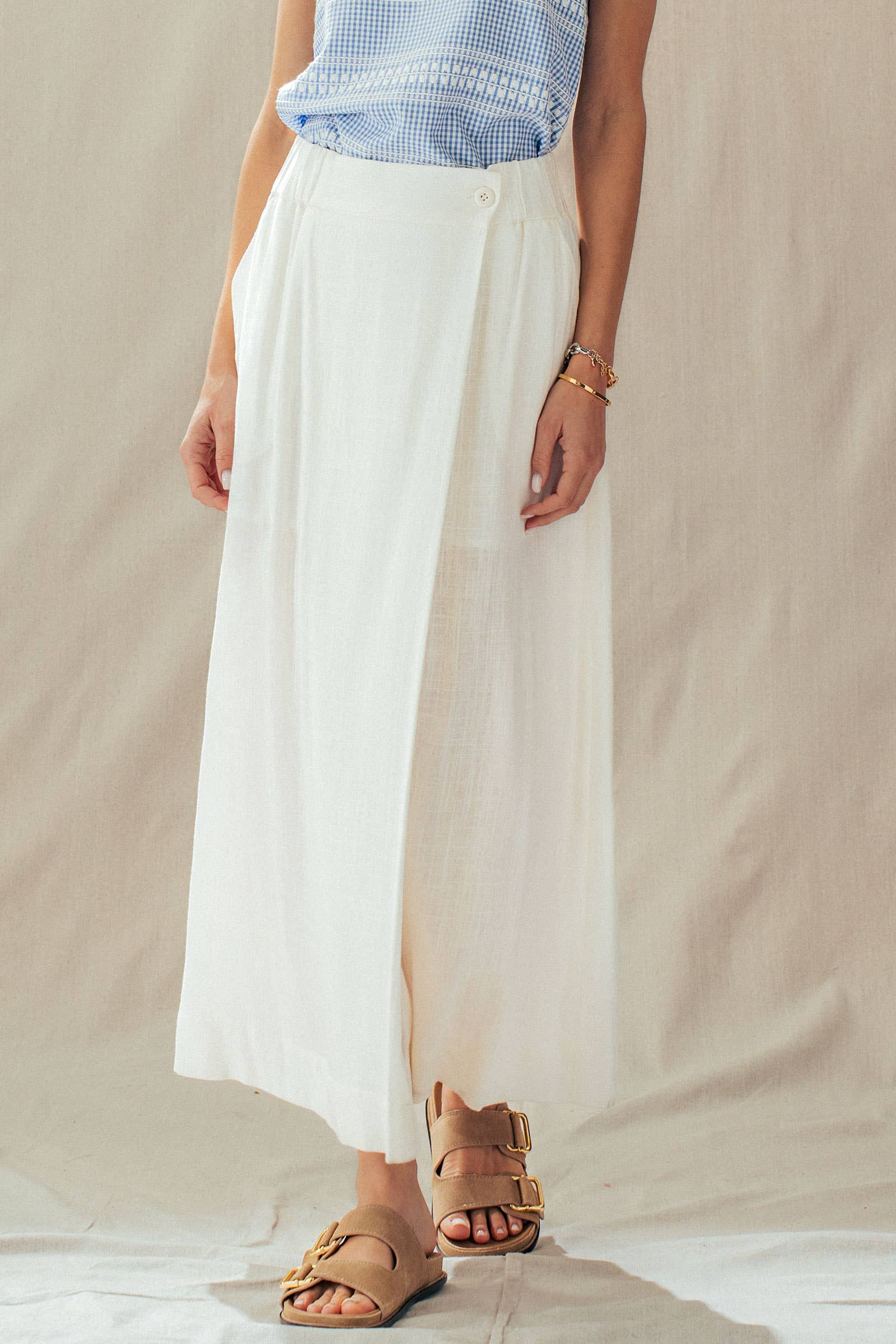 Bohemian Button Front Wrap Around Elastic Waist Maxi Skirt