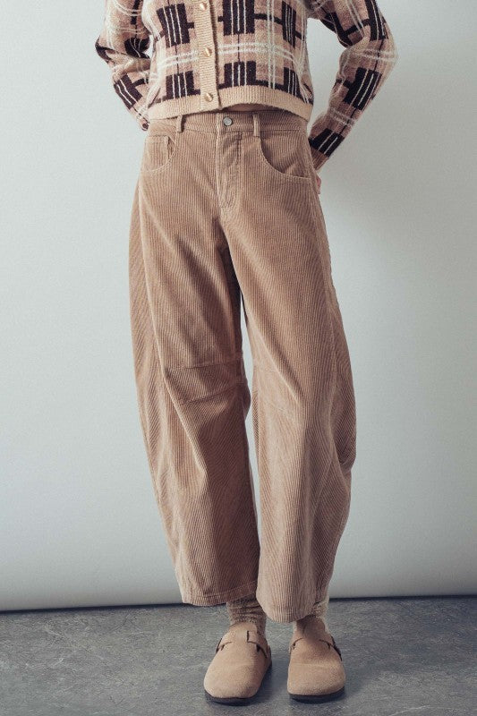 Inseam Stitch Detail Corduroy Barrel Jeans