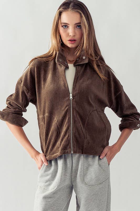 Urban Daizy High Collar Corduroy Snap Button Jacket Dark-Earth Jacket - Women's (UDZ-OT-00235) – alternate view 3