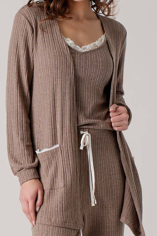 Urban Daizy Pointelle Knit Lace-Trim Pocket Cardigan Cocoa Cardigan - Women's (UDZ-KN-01037) – alternate view 20