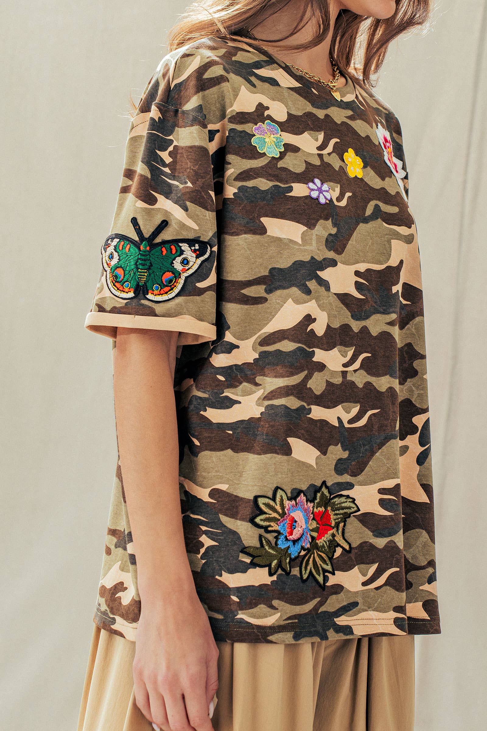 Urban Daizy Camo Floral Patch Oversized Cotton Tee Camouflage T-Shirt - Women's (UDZ-TP-01054) – alternate view 4