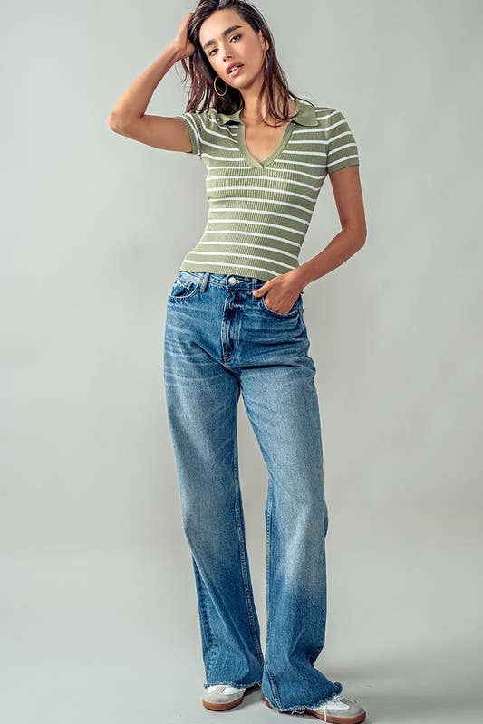 Urban Daizy Ribbed Stripe V-Neck Knit Top Ivory Knit Top - Women's (UDZ-TP-00562) – alternate view 11