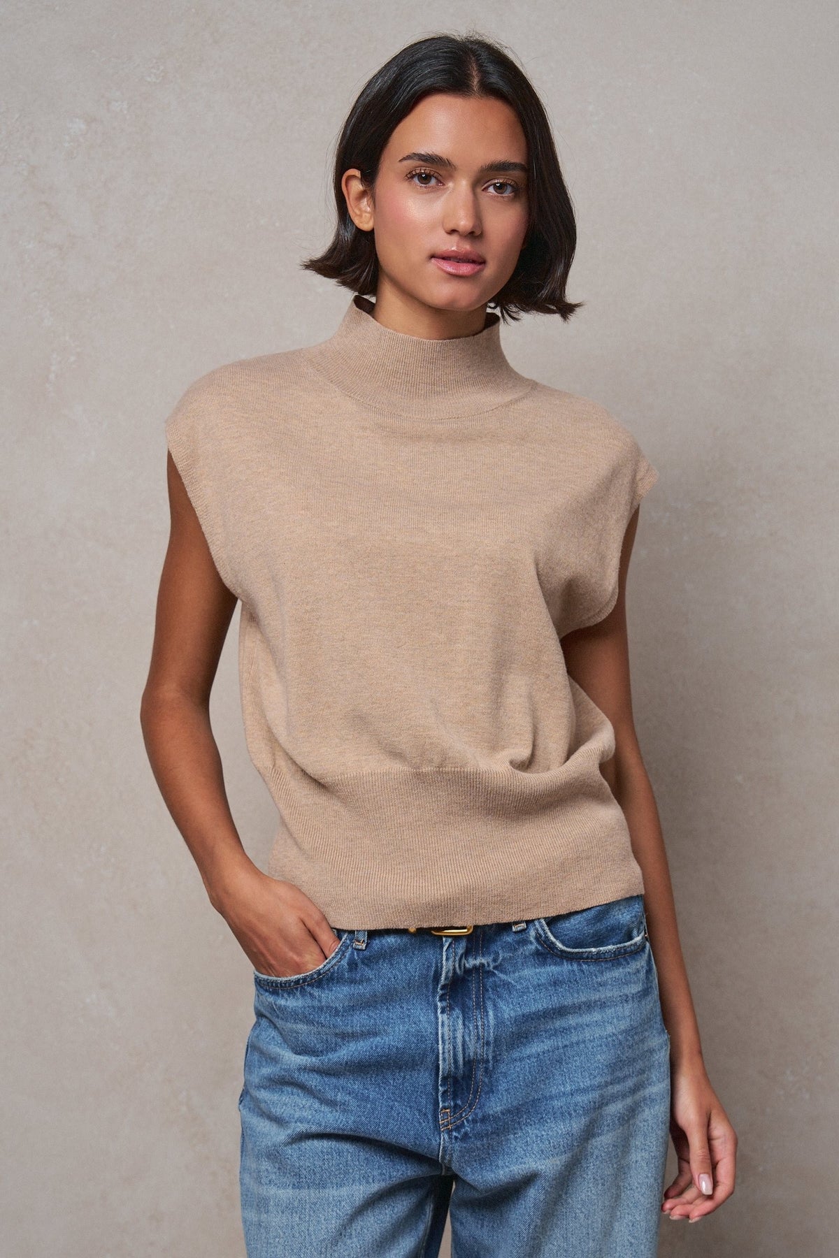 Uptown Mockneck Blouson Top in MOCHA - Women's Sweaters | Urban Daizy