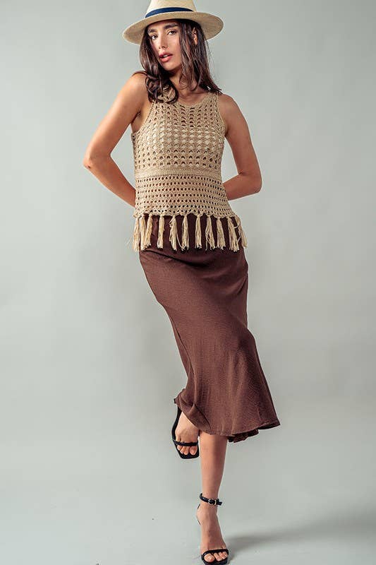 Urban Daizy Crochet Knit Boho Tassel Hem Summer Cover Top Khaki Knit Top - Women's (UDZ-TP-00504) – alternate view 7