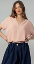 Urban Daizy Relaxed V-Neck Top with Folded Sleeves Ivory Blouse - Women's (UDZ-TP-00570) – alternate view 5