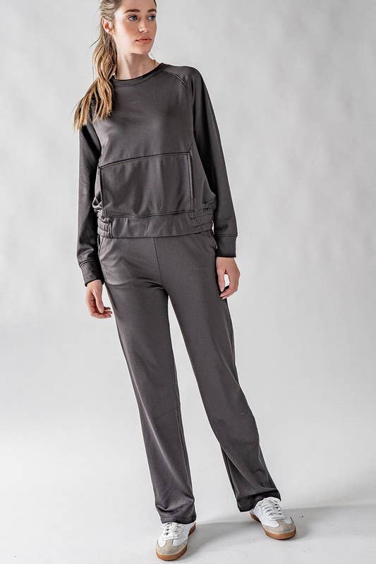 High-Waisted Wide-Leg Micro Fleece Pants