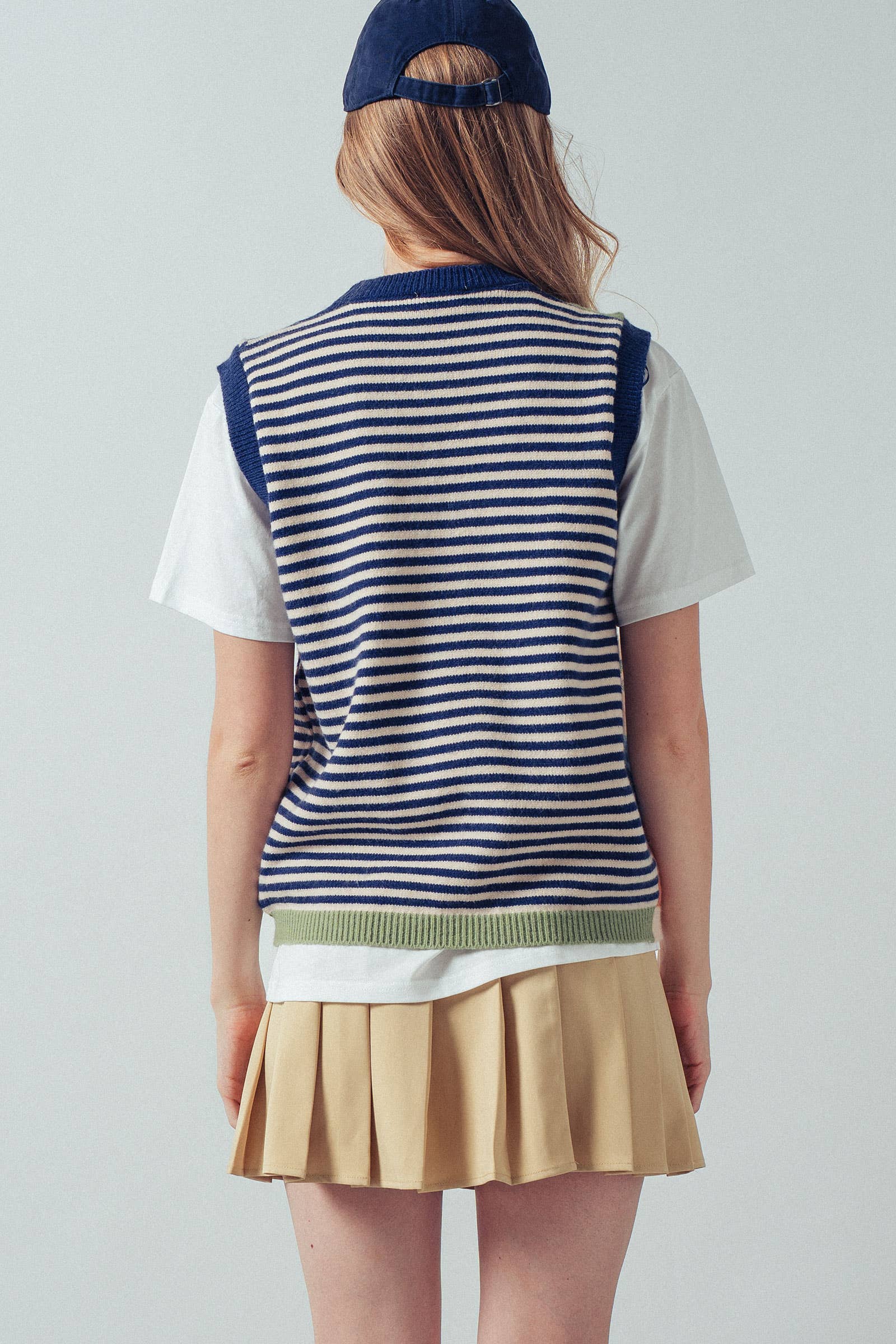 Embroidered Patchwork Striped Knit Vest