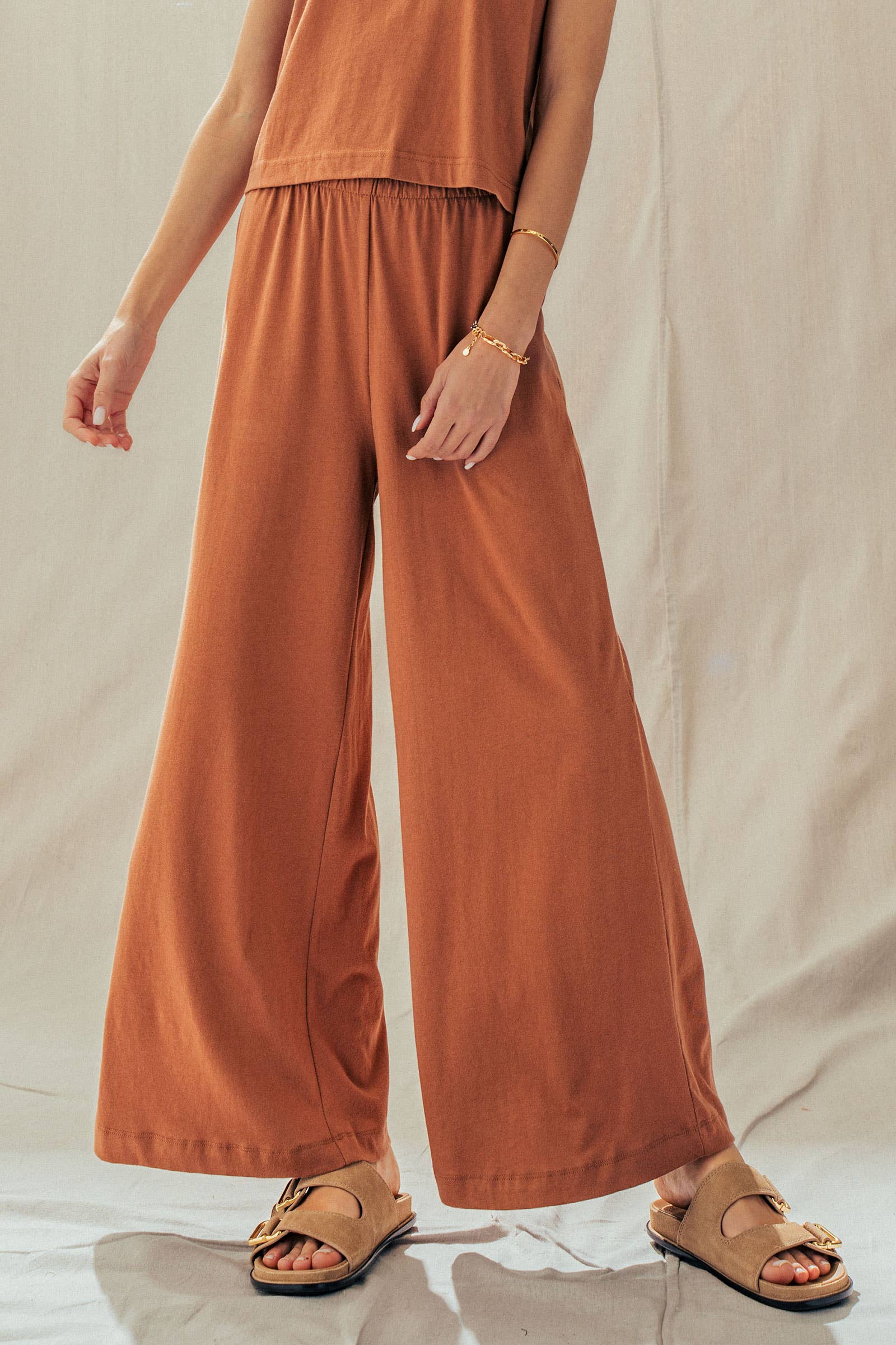 Elastic Waist Wide Leg Knit Pants