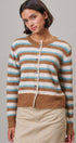 Lace Trim Striped Cardigan Coastal Grandma Preppy for Women in BROWN BLUE - Women's Cardigans & Shrugs | Urban Daizy