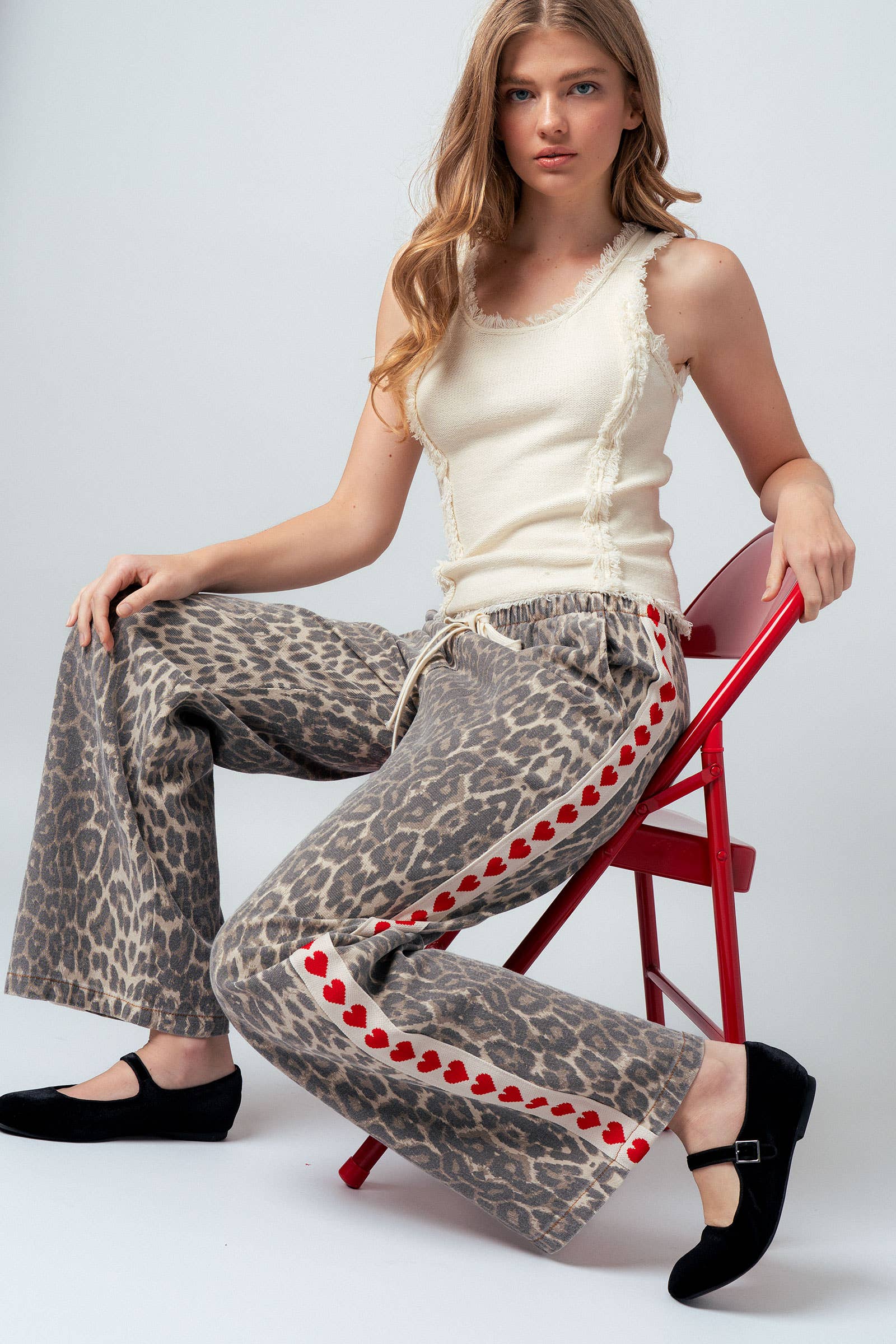 Leopard Print Heart Side Stripe Lounge Pants