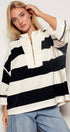 Urban Daizy Oversized Half Zip Bold Stripe Statement Pullover Sweatshirt Cream-Black Sweatshirt - Women's (UDZ-KN-00450)…