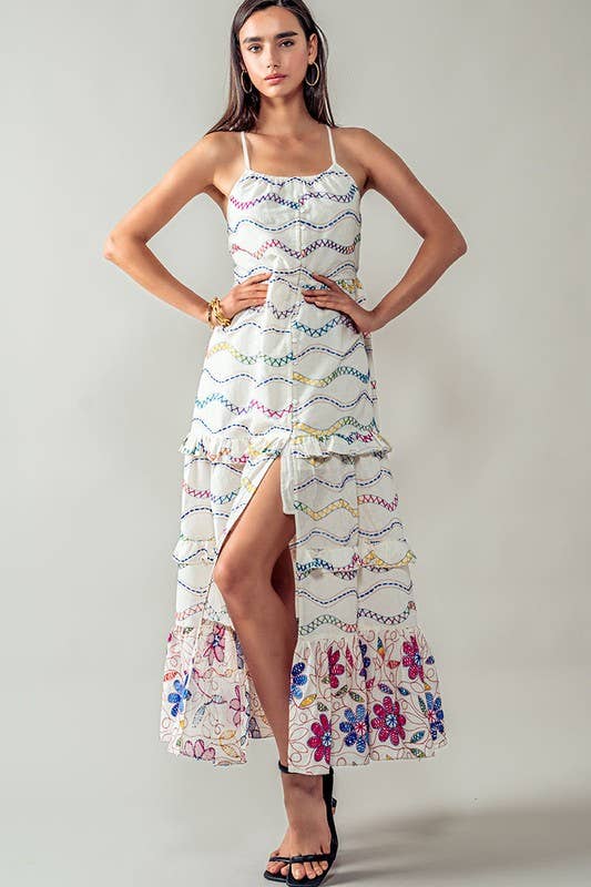 Urban Daizy Ruffle Tiered Embroidered Split Midi Dress White-Multi Dress - Women's (UDZ-DR-00262) – alternate view 2