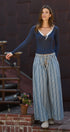 Striped Denim Wide Leg Palazzo Pants Vintage Wash Boho Coast in LT DENIM - Women's Casual Pants | Urban Daizy