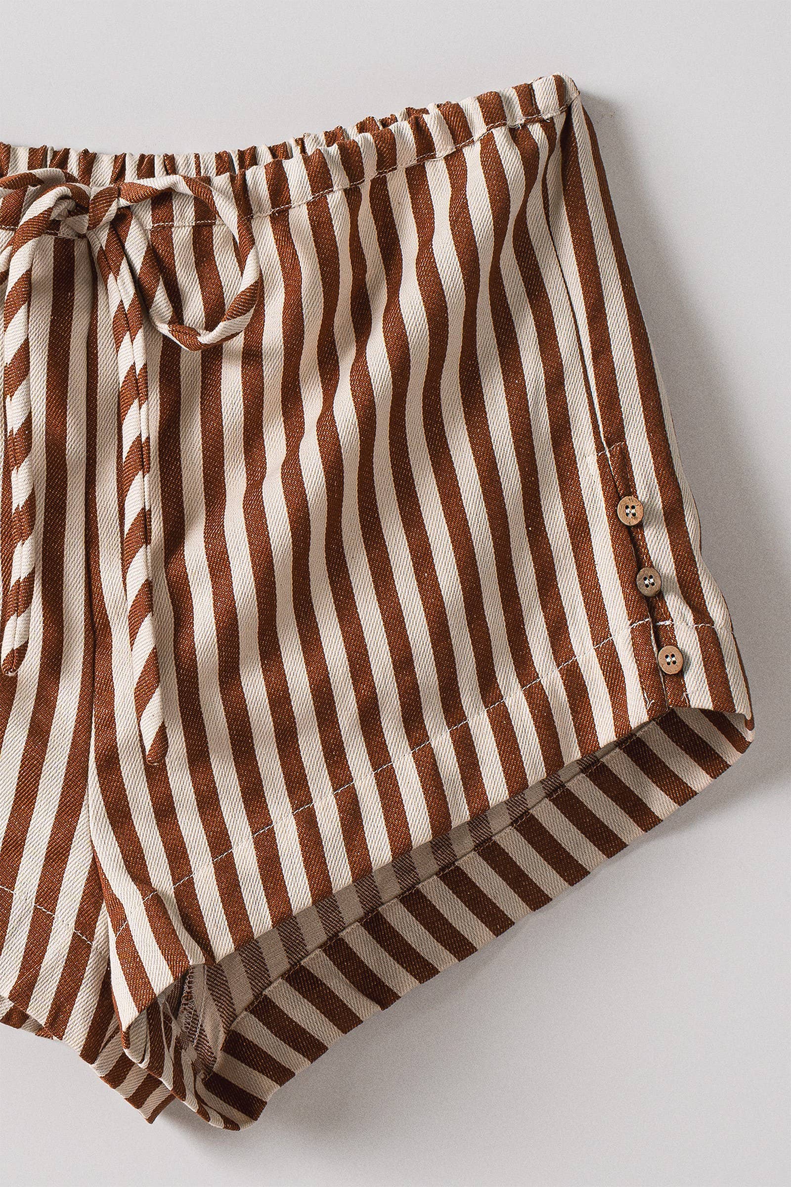 Retro Striped Side-Button Lounge Shorts