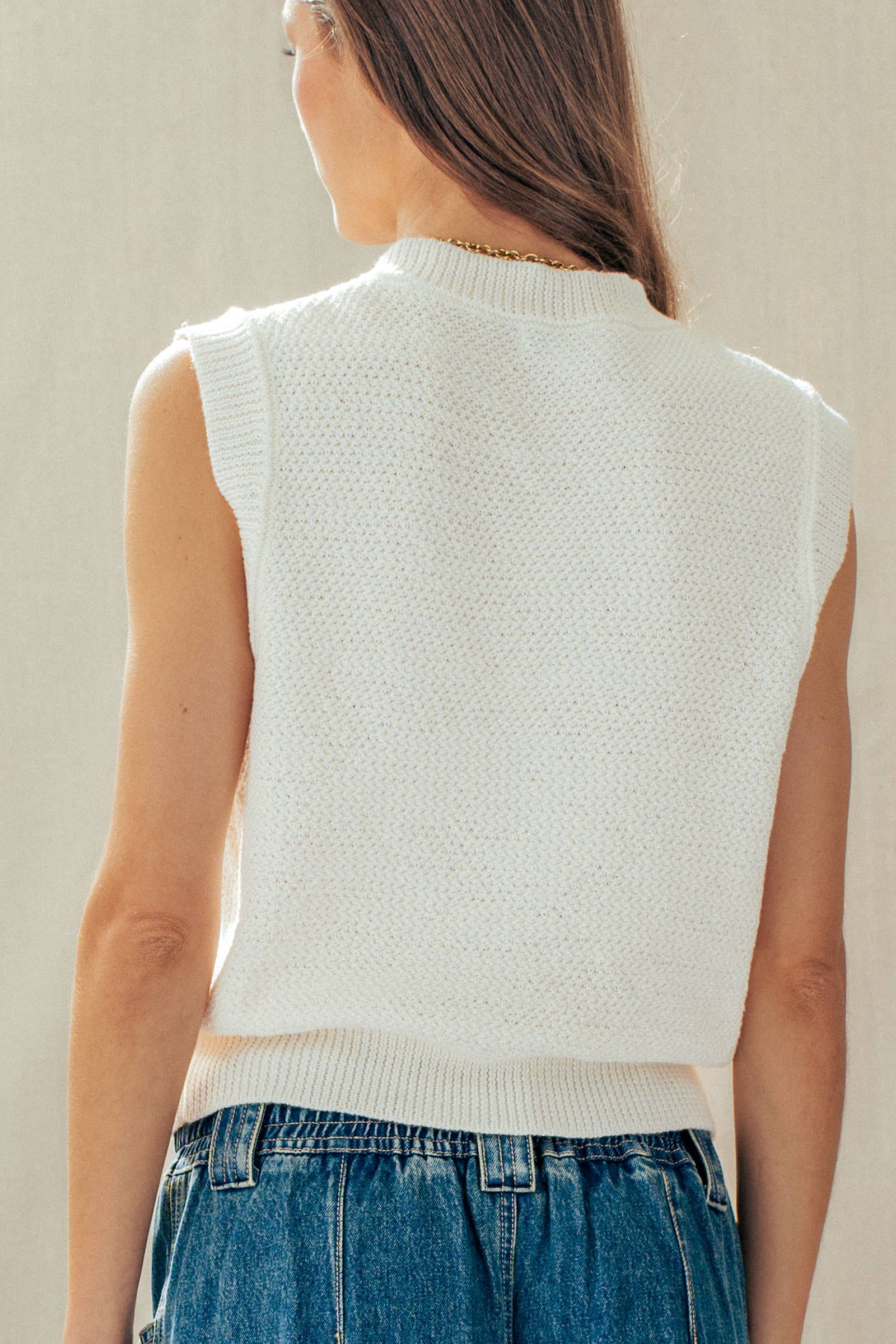 Urban Daizy Textured Knit Vest Seashell Buttons Blue Sweater Vest - Women's (UDZ-KN-01049) – alternate view 21