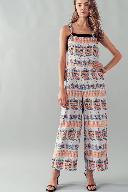 Urban Daizy Boho Pineapple Print Wide Leg Summer Jumpsuit Ivory Jumpsuit - Women's (UDZ-JR-00018)