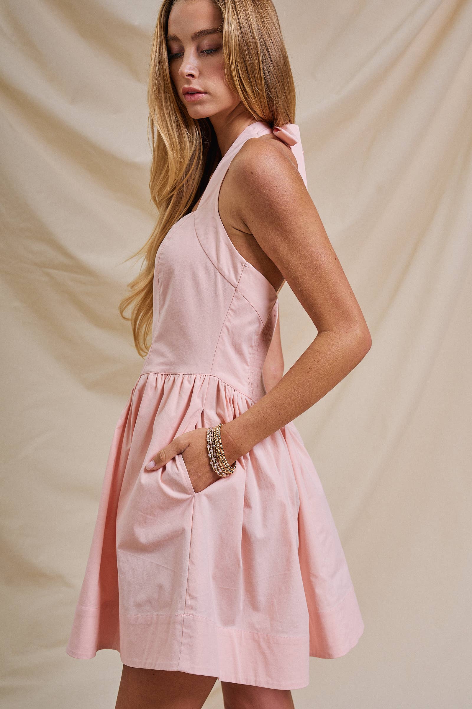 White Poplin Halter Corset Mini Dress